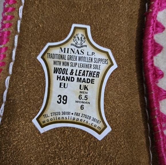 Minas Greek Hand Made Slippers Women's US Size 8 Wool Leather Colorful Moccasin - Picture 7 of 9